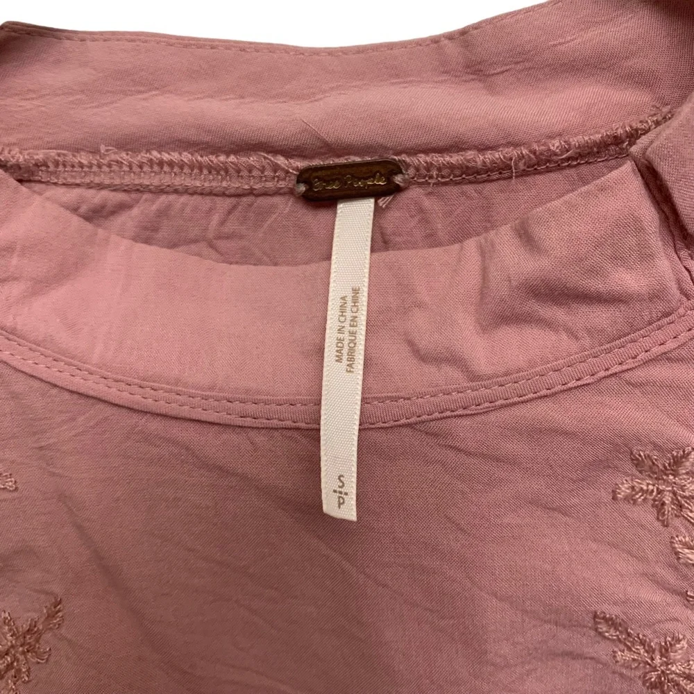 Free People Embroidered Crocheted Thermal High Neck Top
